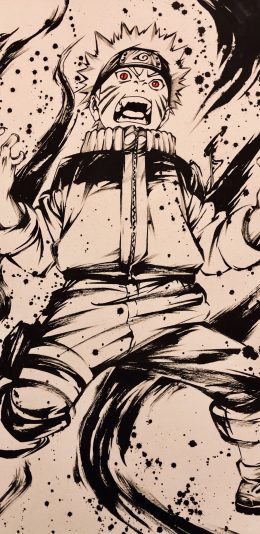 [2436x1125]鸣人 火影忍者 黑白 绘画 苹果手机动漫壁纸图片