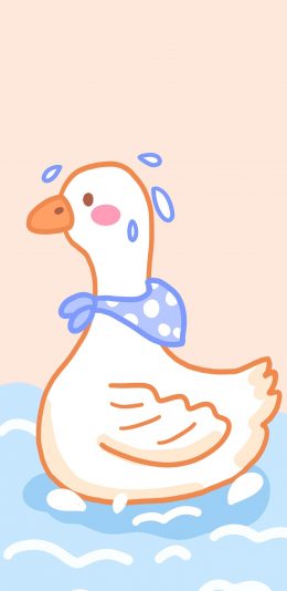 [2436x1125]鸭 可爱 游水 戏水 苹果手机动漫壁纸图片