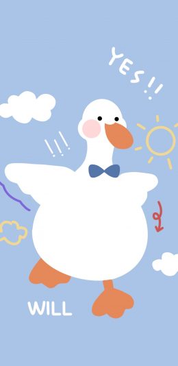 [2436x1125]鸭子 yes 可爱 云朵 苹果手机动漫壁纸图片