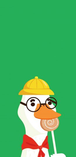 [2436x1125]鸭子 卡通 可爱 棒棒糖 绿色 苹果手机动漫壁纸图片