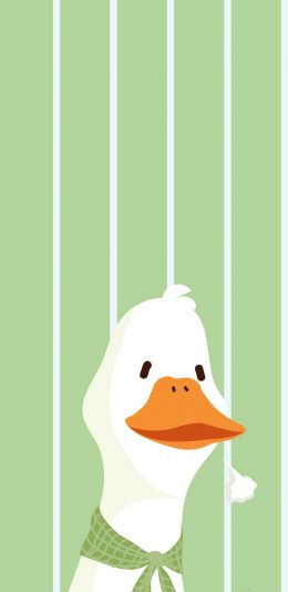 [2436x1125]鸭子 卡通 可爱 绿色 叹气 苹果手机动漫壁纸图片