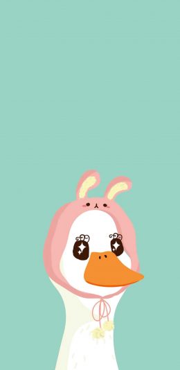 [2436x1125]鸭子 卡通 可爱 萌 帽子 苹果手机动漫壁纸图片