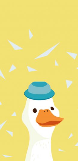 [2436x1125]鸭子 卡通 可爱 萌 帽子 黄色 苹果手机动漫壁纸图片