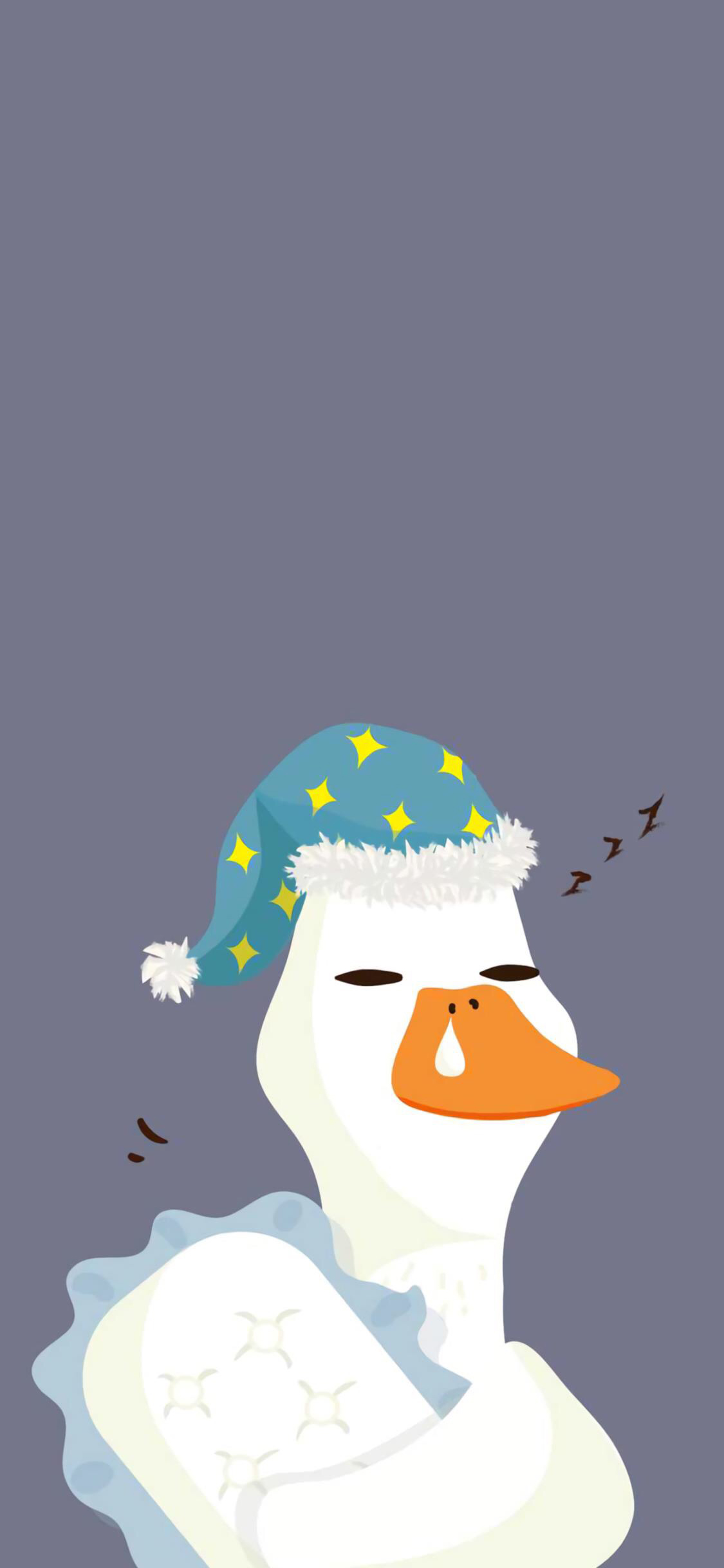 [2436×1125]鸭子 卡通 可爱 萌 睡梦 睡帽 枕头 苹果手机动漫壁纸图片