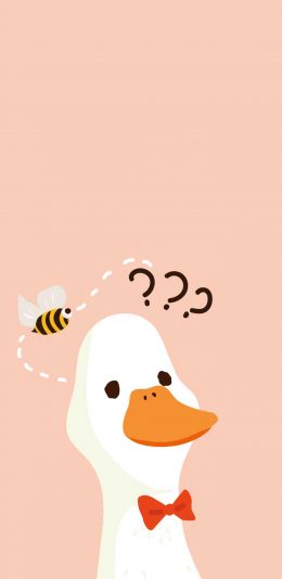 [2436x1125]鸭子 卡通 可爱 萌 问号 蜜蜂 苹果手机动漫壁纸图片