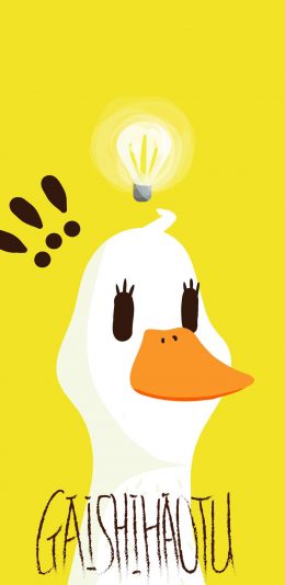 [2436x1125]鸭子 卡通 可爱 萌 黄色 灯泡 感叹号 苹果手机动漫壁纸图片