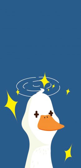 [2436x1125]鸭子 卡通 可爱 蓝色 晕 星星 苹果手机动漫壁纸图片