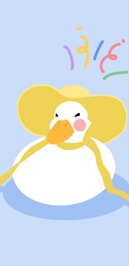 [2436x1125]鸭子 卡通 帽子 蓝色 苹果手机动漫壁纸图片