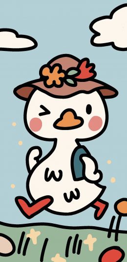 [2436x1125]鸭子 卡通 色彩 奔跑 苹果手机动漫壁纸图片