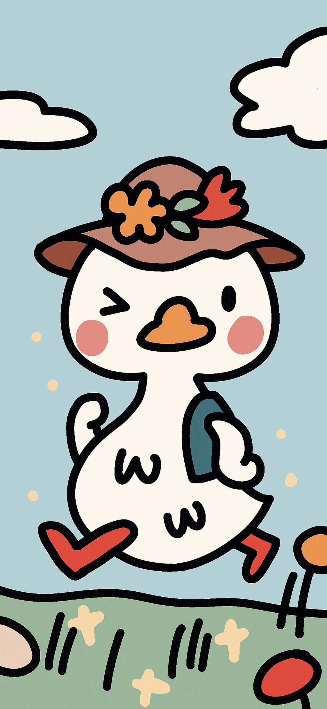 [2436×1125]鸭子 卡通 色彩 奔跑 苹果手机动漫壁纸图片