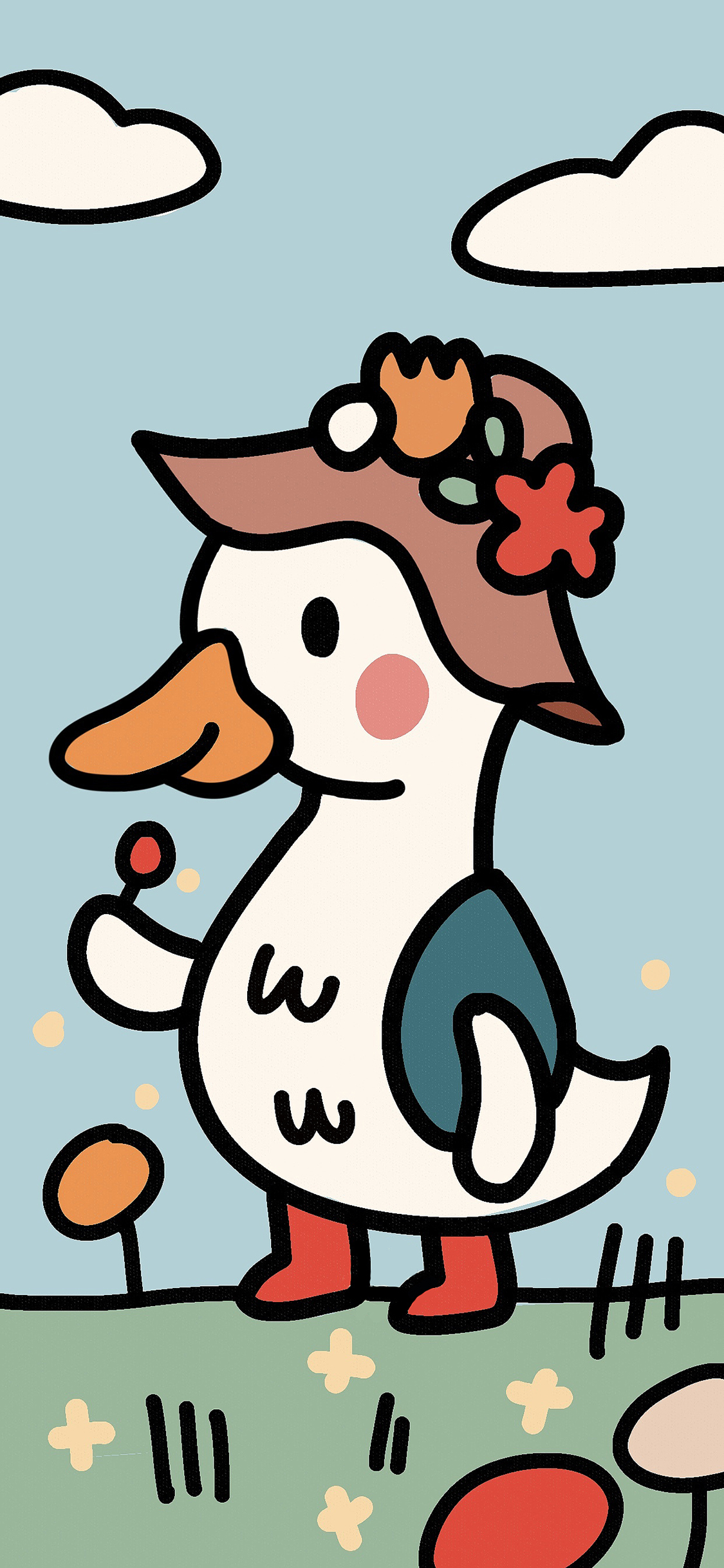 [2436×1125]鸭子 卡通 色彩 趣味 苹果手机动漫壁纸图片