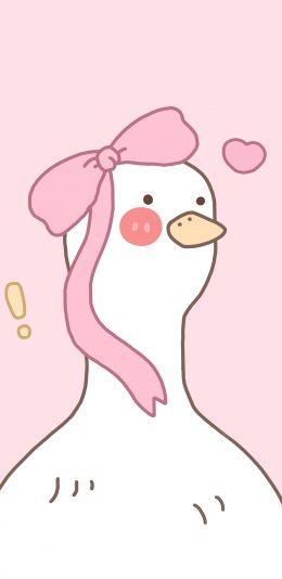 [2436x1125]鸭子 可爱 蝴蝶结 卡通 爱心 苹果手机动漫壁纸图片