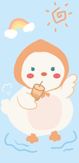 [2436x1125]鸭子 奶茶 可爱 彩虹 苹果手机动漫壁纸图片