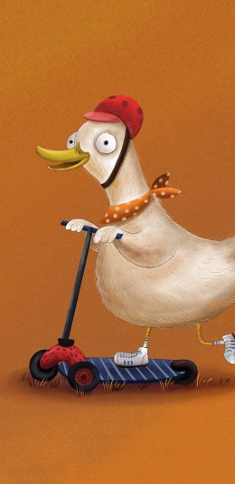 [2436x1125]鸭子 滑板 插画 趣味 苹果手机动漫壁纸图片