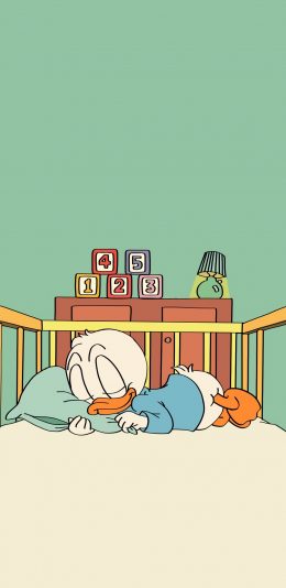 [2436x1125]鸭子 睡觉 卡通 数字 床 枕头 苹果手机动漫壁纸图片