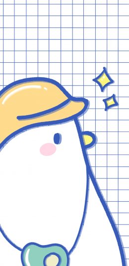 [2436x1125]鸭子 网格 斜挎包 帽子 可爱 苹果手机动漫壁纸图片