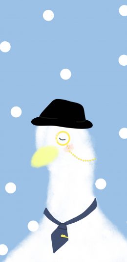 [2436x1125]鸭子 蓝 领带 帽子 苹果手机动漫壁纸图片