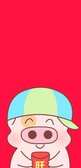 [2436x1125]麦兜 红色 卡通 可爱 红包 旺 苹果手机动漫壁纸图片