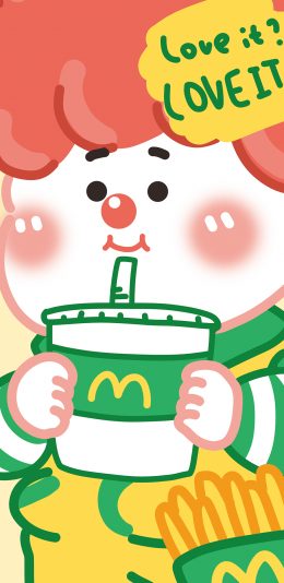 [2436x1125]麦当劳 形象卡通 M love it 苹果手机动漫壁纸图片