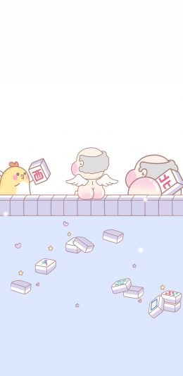 [2436x1125]麻将 屁股 秃头 翅膀 甜食 可爱 苹果手机动漫壁纸图片