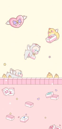 [2436x1125]麻将 屁股 秃头 翅膀 甜食 可爱 粉色 苹果手机动漫壁纸图片