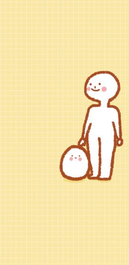 [2436x1125]麻瓜插画 格子背景 卡通小人 苹果手机动漫壁纸图片