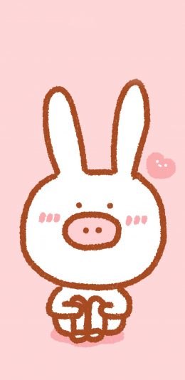 [2436x1125]麻瓜插画 粉红小猪 兔耳朵 爱心 苹果手机动漫壁纸图片