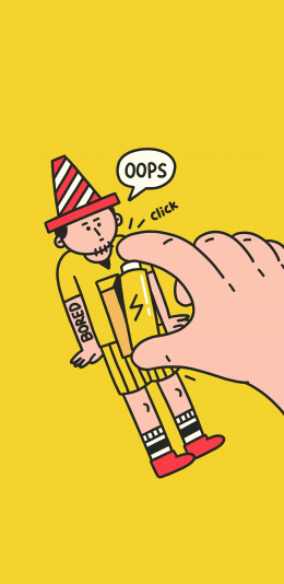 [2436x1125]黄色 背景 卡通 男孩 电池 bored 苹果手机动漫壁纸图片