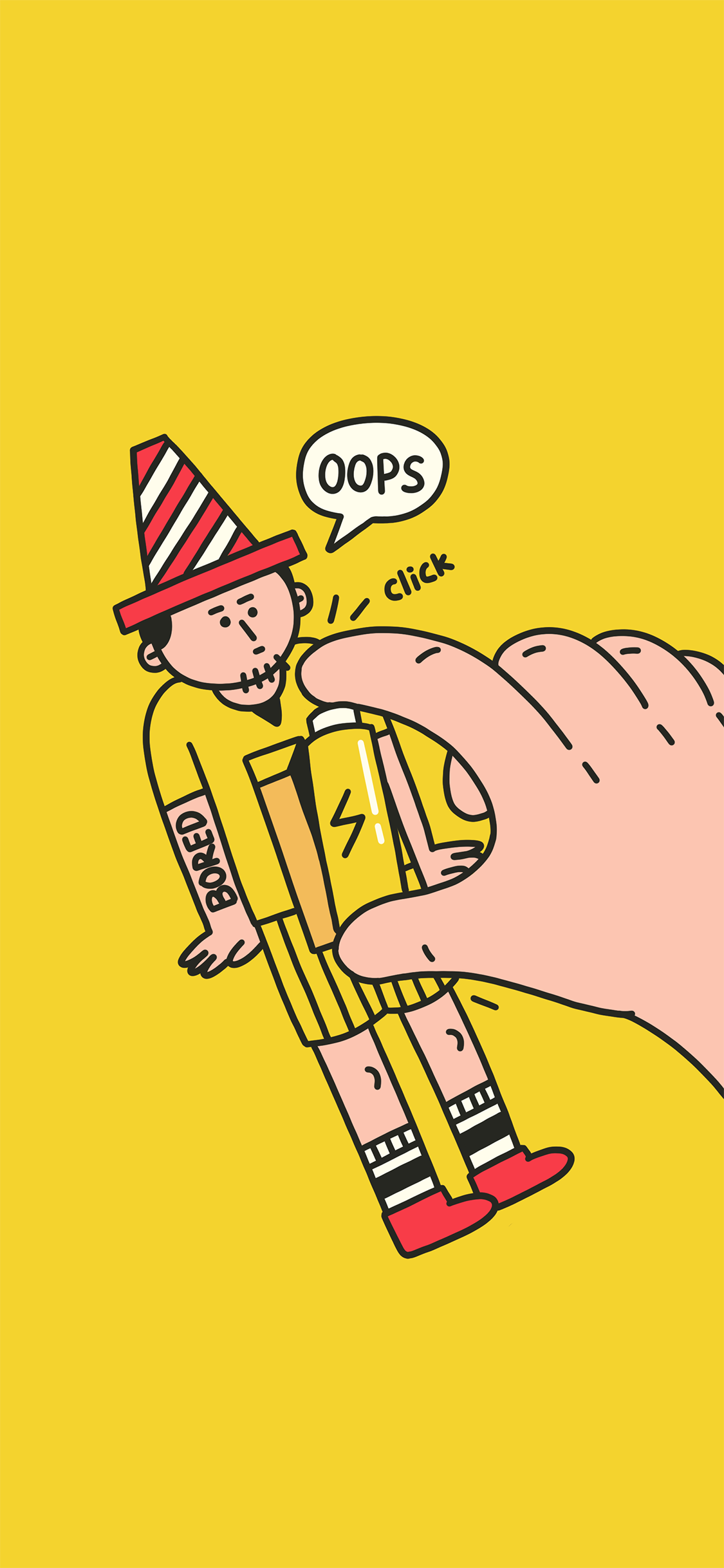 [2436×1125]黄色 背景 卡通 男孩 电池 bored 苹果手机动漫壁纸图片