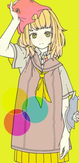 [2436x1125]黄色背景 动漫 少女 二次元 苹果手机动漫壁纸图片