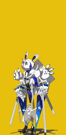 [2436x1125]黄色背景 动漫插画 少女 苹果手机动漫壁纸图片