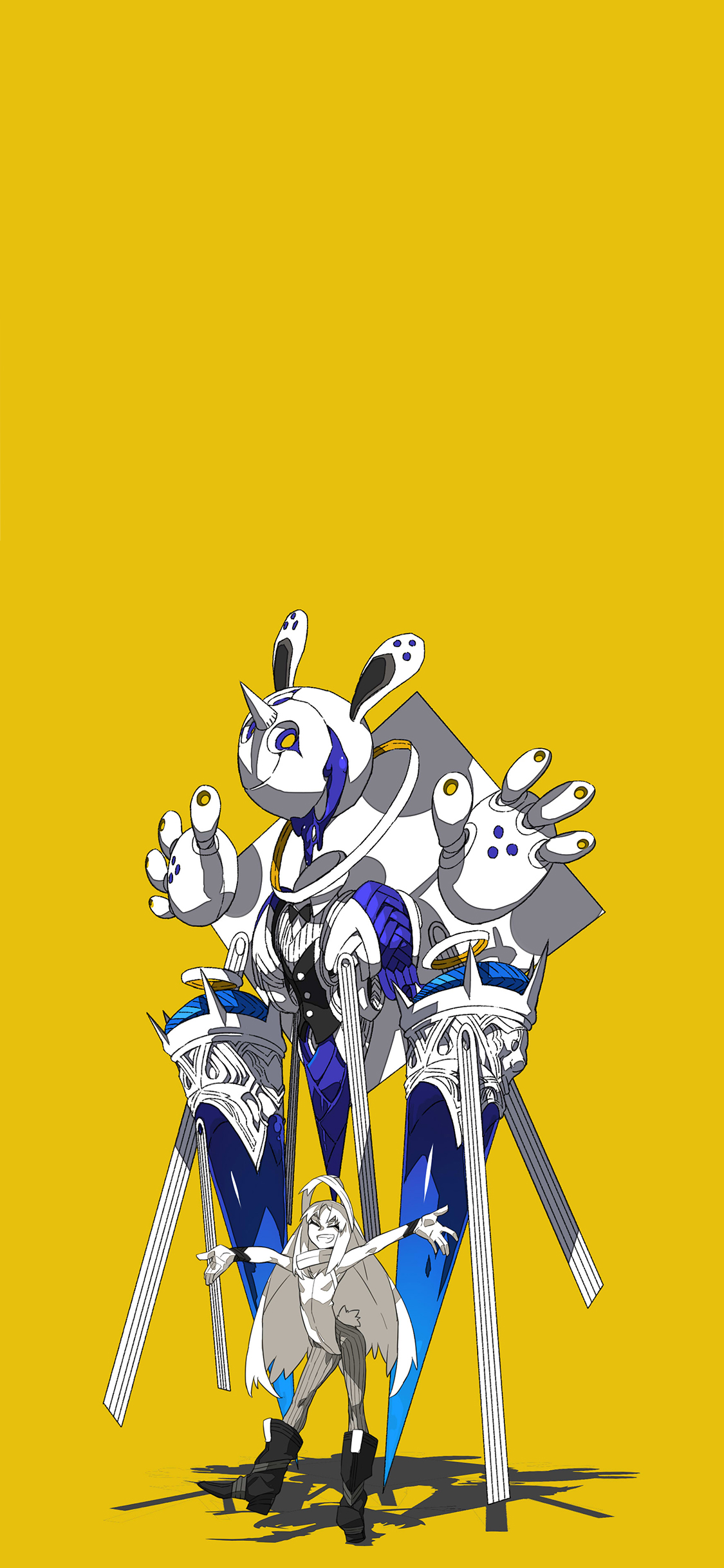 [2436×1125]黄色背景 动漫插画 少女 苹果手机动漫壁纸图片