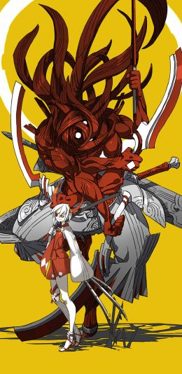 [2436x1125]黄色背景 动漫插画 恶魔 苹果手机动漫壁纸图片