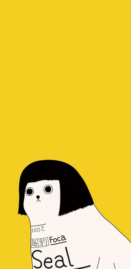 [2436x1125]黄色背景 卡通 海豹 foca 苹果手机动漫壁纸图片