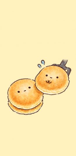 [2436x1125]黄色背景 卡通 烧饼 表情 苹果手机动漫壁纸图片