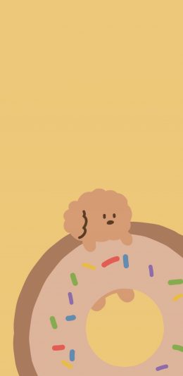 [2436x1125]黄色背景 卡通 甜甜圈 小狗 苹果手机动漫壁纸图片