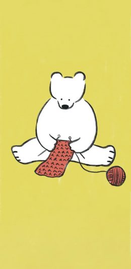 [2436x1125]黄色背景 卡通 白熊 织围巾 苹果手机动漫壁纸图片
