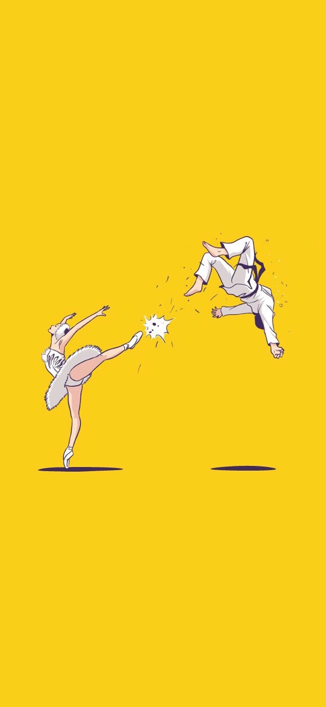[2436×1125]黄色背景 卡通 舞者 跆拳道 苹果手机动漫壁纸图片