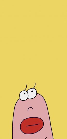 [2436x1125]黄色背景 卡通 萌物 大红唇 苹果手机动漫壁纸图片
