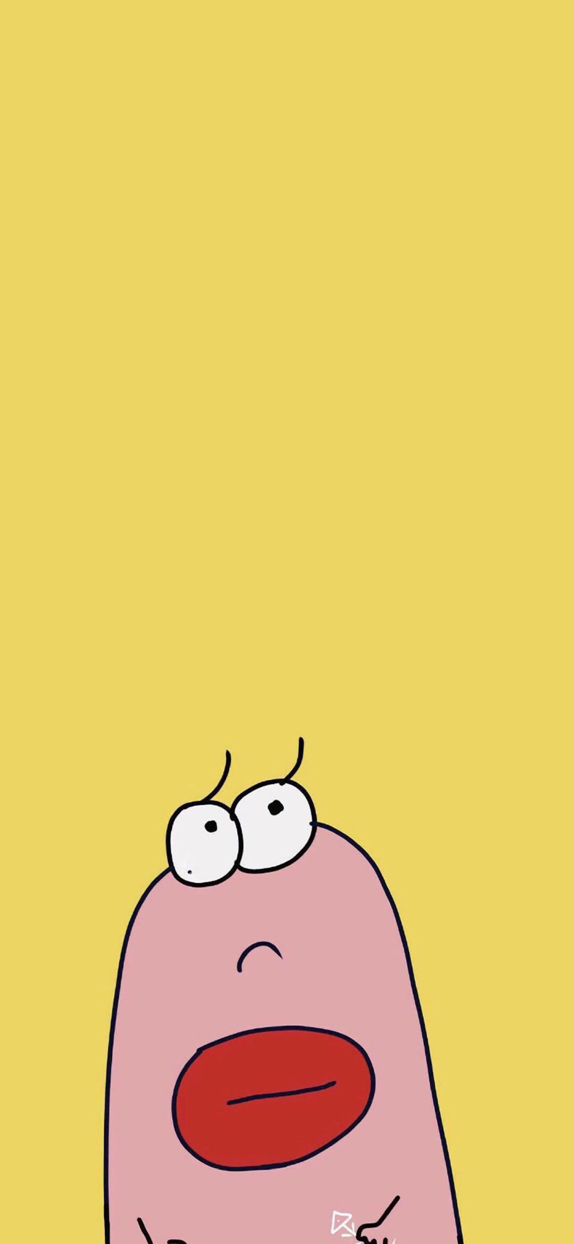 [2436×1125]黄色背景 卡通 萌物 大红唇 苹果手机动漫壁纸图片