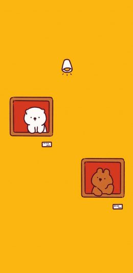 [2436x1125]黄色背景 卡通 萌物 小熊 苹果手机动漫壁纸图片