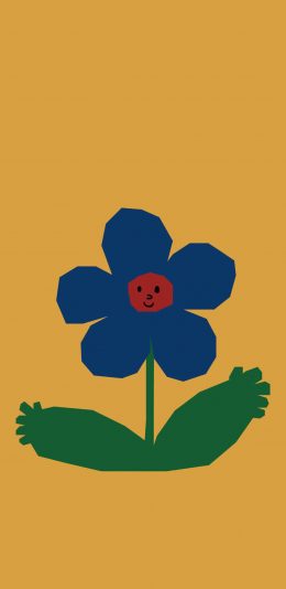 [2436x1125]黄色背景 卡通 鲜花 笑脸 苹果手机动漫壁纸图片