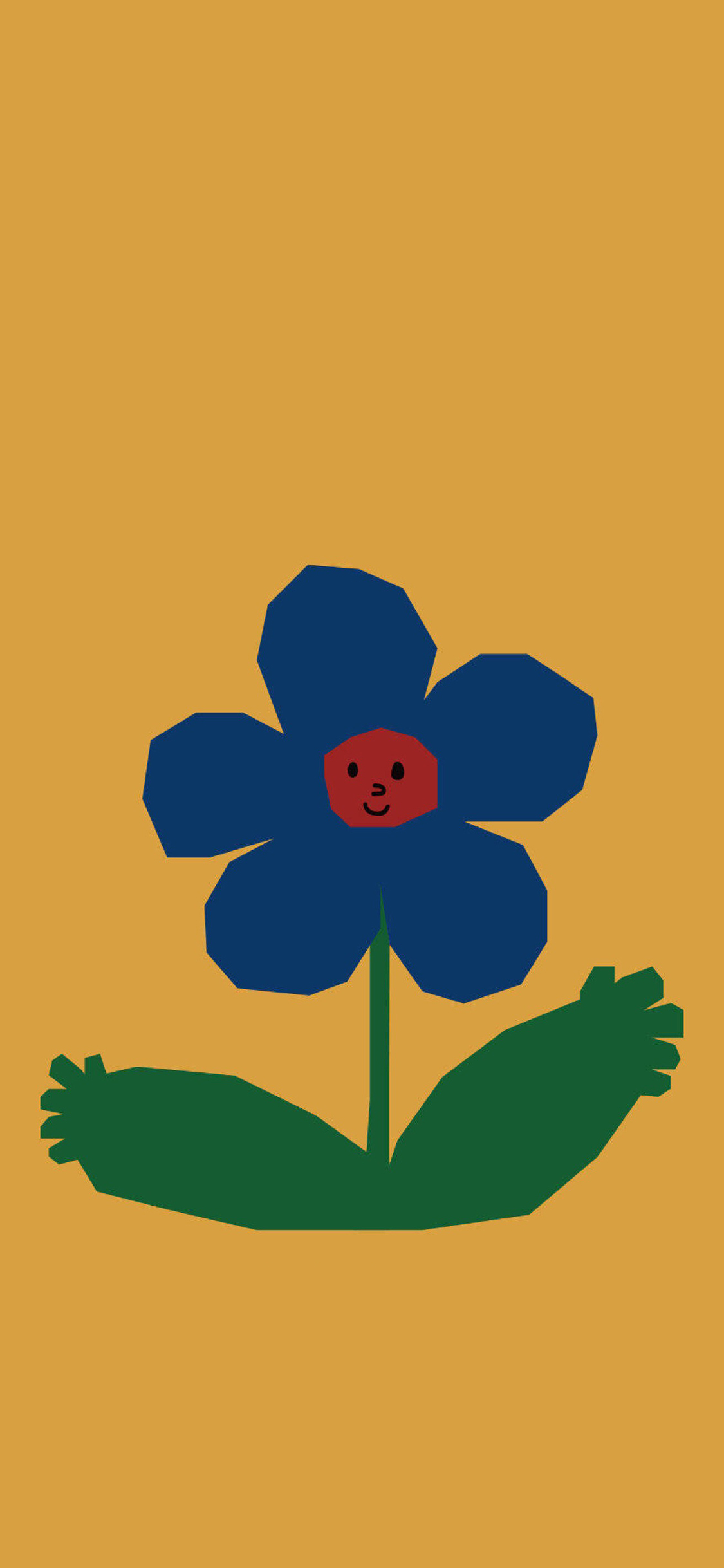 [2436×1125]黄色背景 卡通 鲜花 笑脸 苹果手机动漫壁纸图片