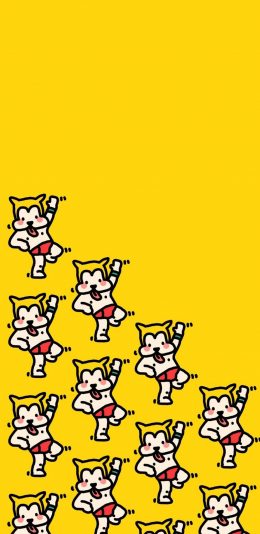 [2436x1125]黄色背景 卡通狗狗 跳舞 苹果手机动漫壁纸图片