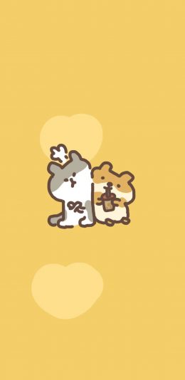 [2436x1125]黄色背景 卡通萌物 仓鼠 苹果手机动漫壁纸图片