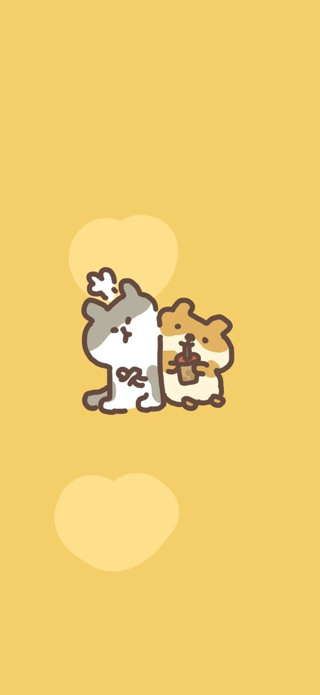 [2436×1125]黄色背景 卡通萌物 仓鼠 苹果手机动漫壁纸图片