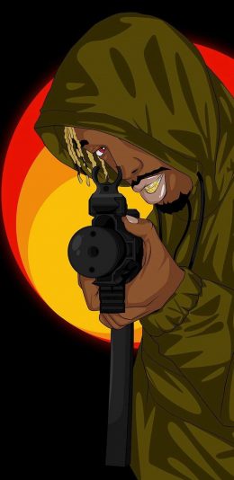 [2436x1125]黑人 潮图 枪支 金牙 脏辫 苹果手机动漫壁纸图片