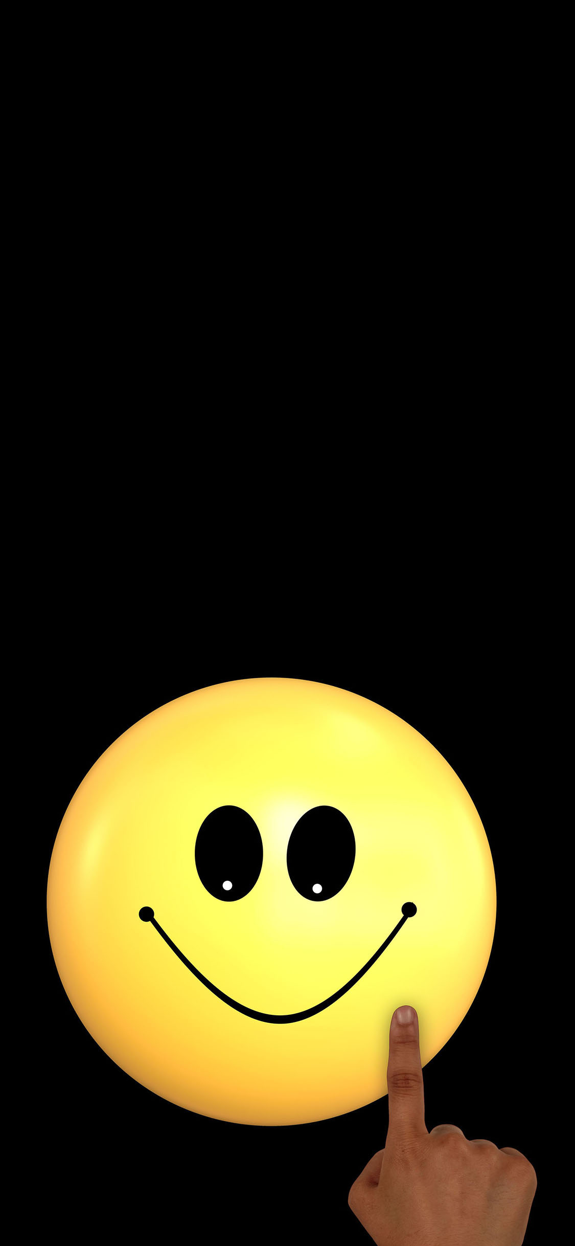 [2436×1125]黑色背景 emoji表情 微笑脸 苹果手机动漫壁纸图片