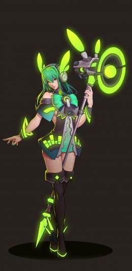 [2436x1125]黑色背景 动漫少女 战士 苹果手机动漫壁纸图片