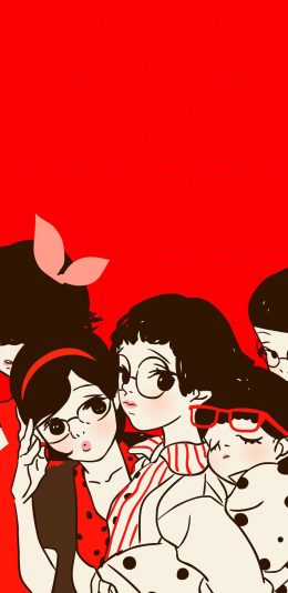 [2436x1125]黑色背景 卡通 女孩 眼镜 苹果手机动漫壁纸图片